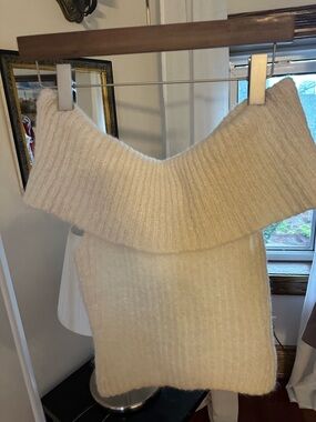 Reformation Cream Off-The-Shoulder Ribbed Sweater